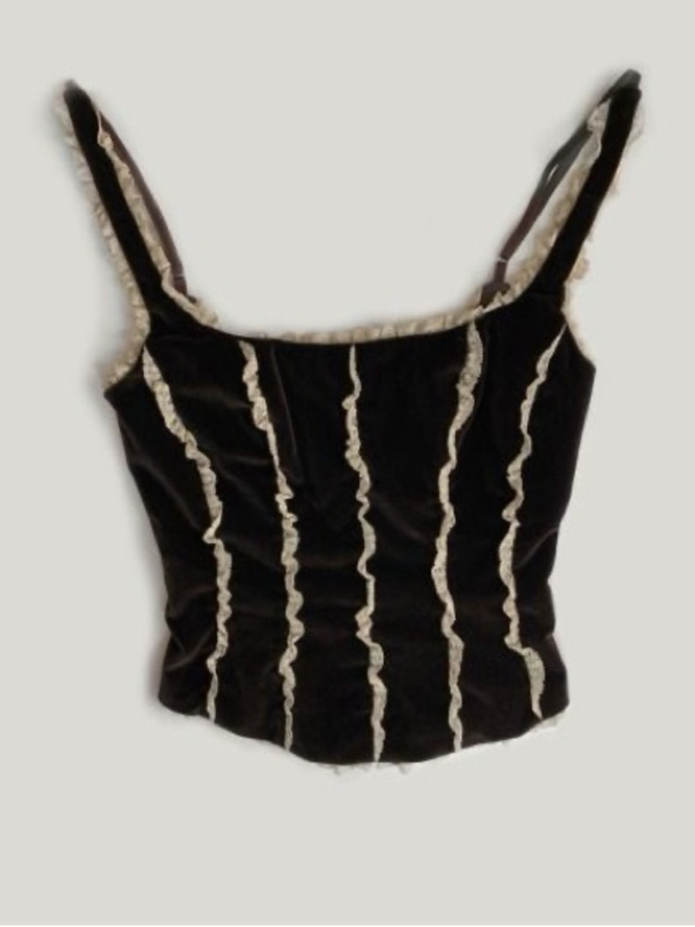 RED Valentino Black Velvet Corset top with Ivory Ruffle Trim